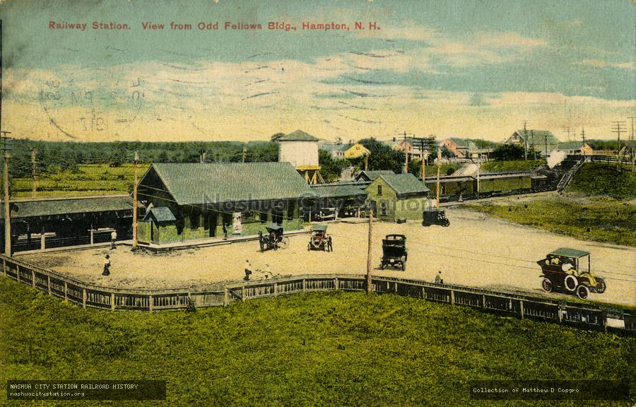 Postcard: Railway Station. View from Odd Fellows Building, Hampton, N.H.